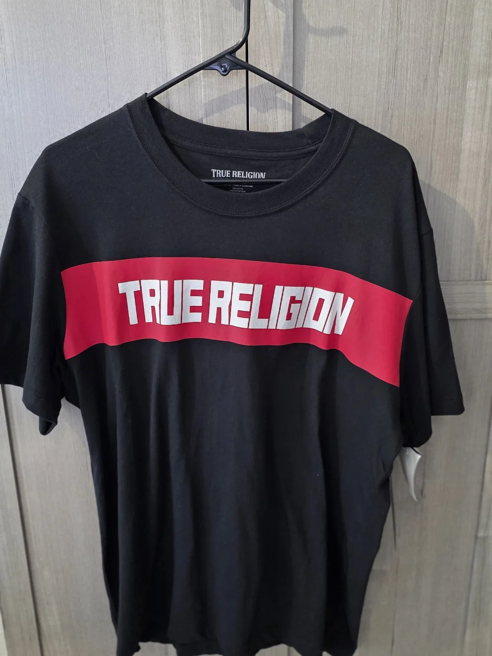 True Religion Black Tee with Bold Red Chest Panel